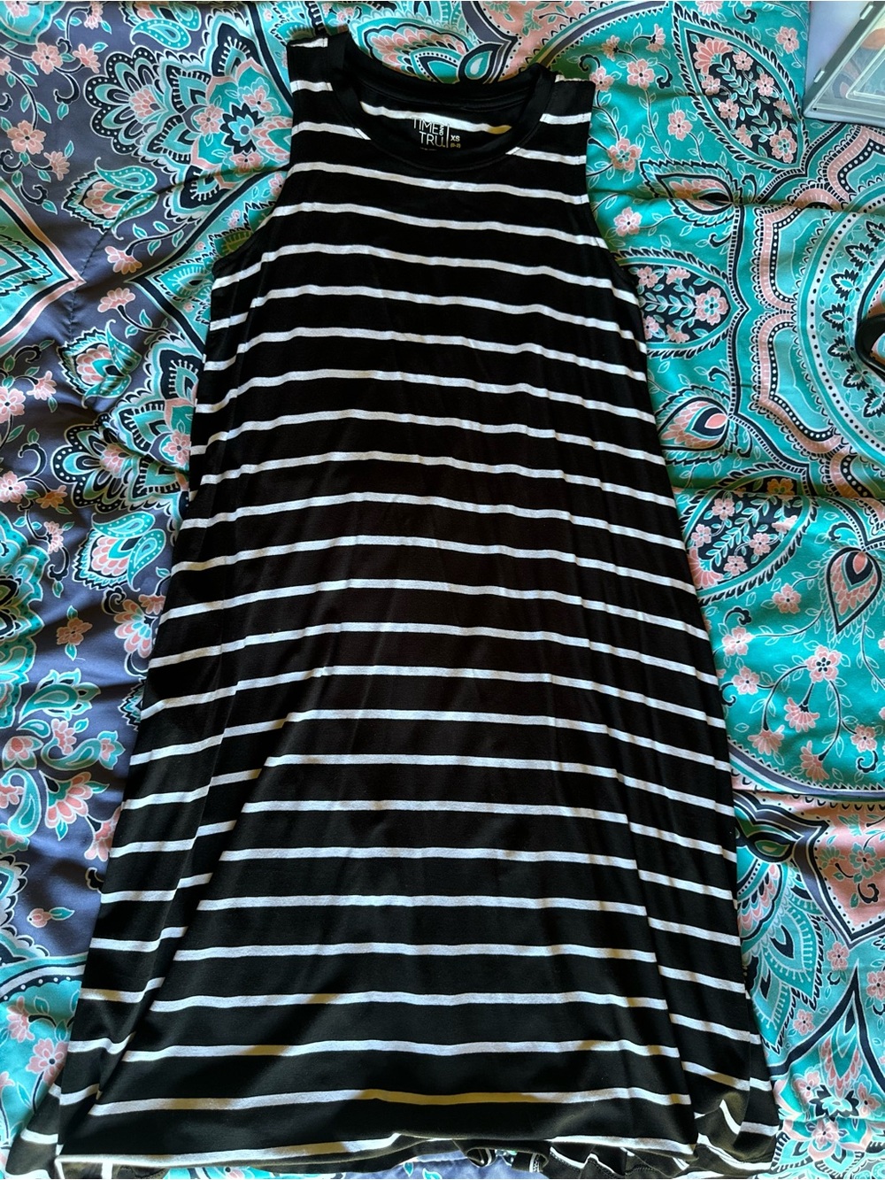 Time and Tru Black and White Striped Maxi Tank Dress